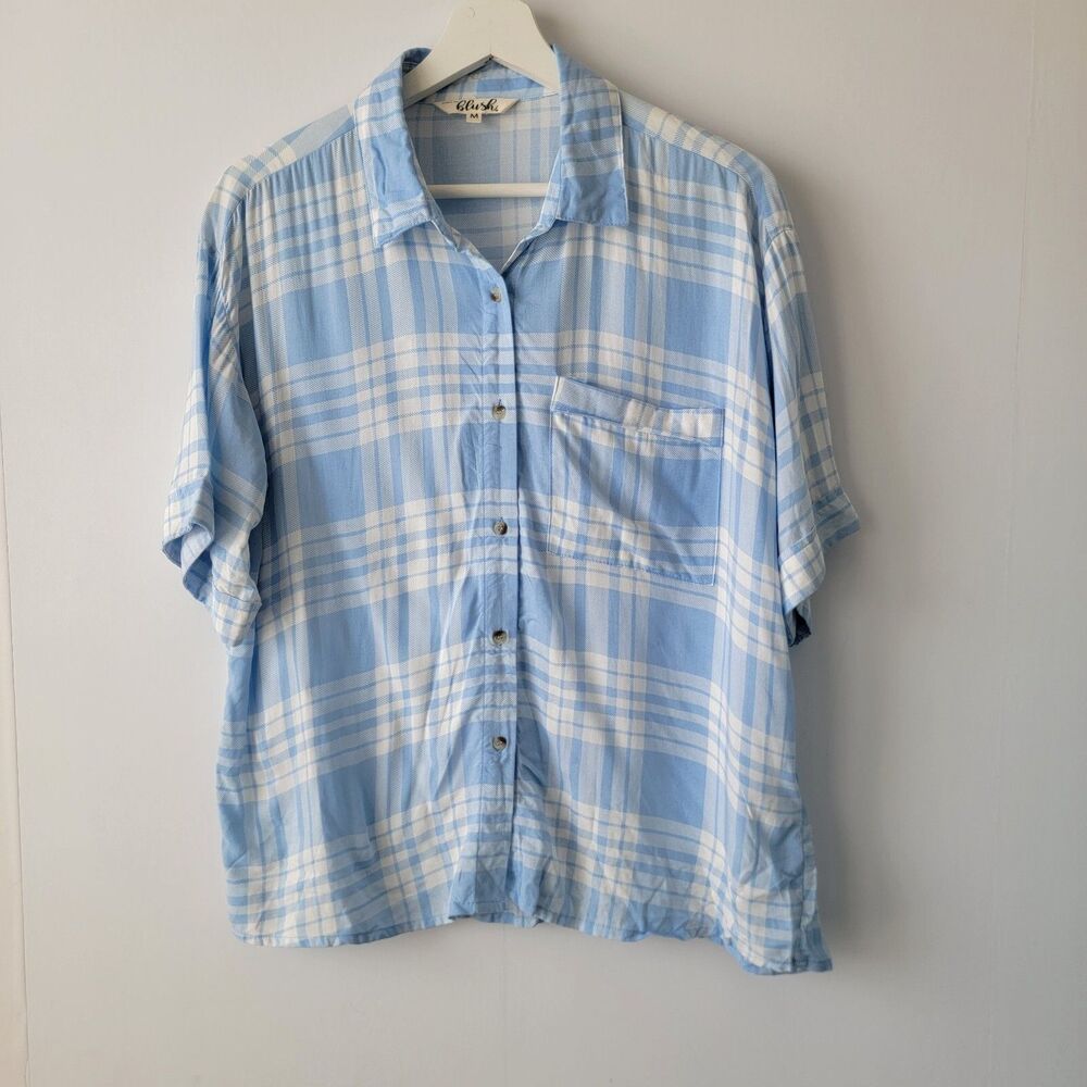 Mint of blush womens button up Plaid shirt size M boxy short sleeve
